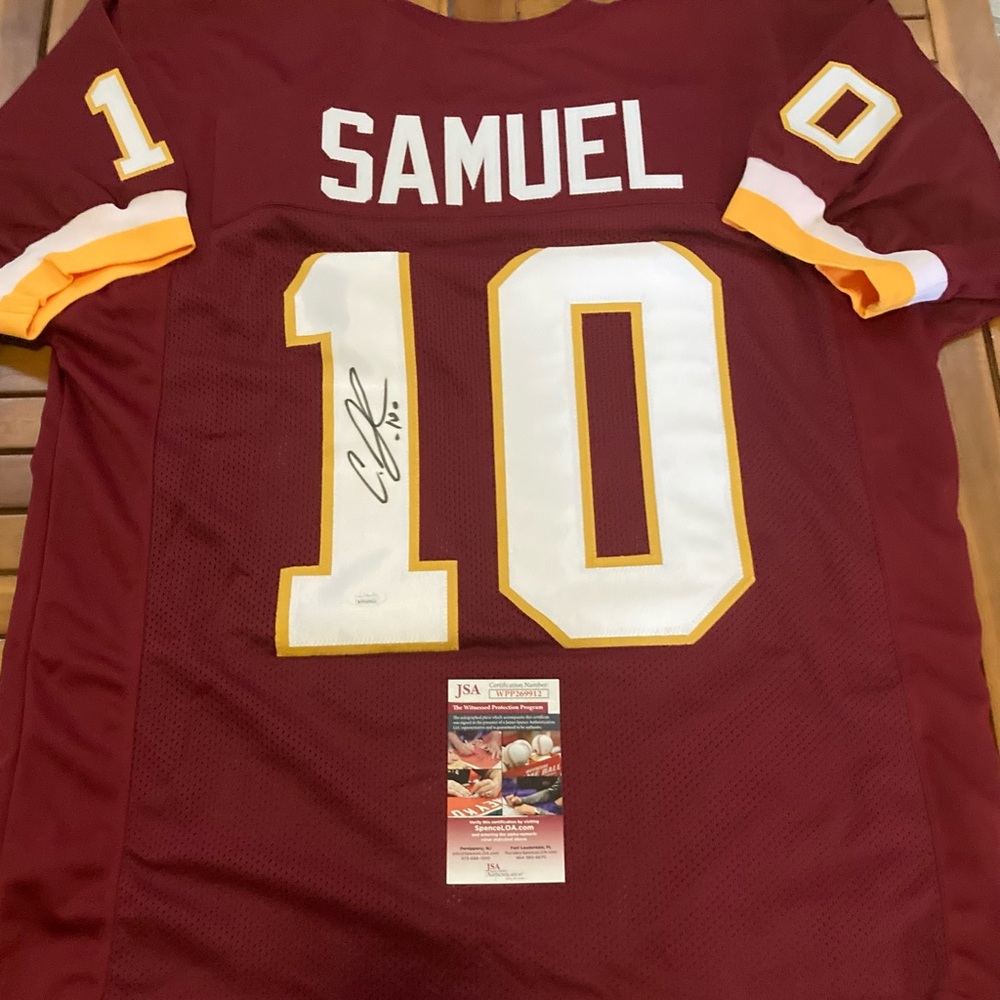CURTIS SAMUEL SIGNED WASHINGTON COMMANDERS ON FIELD STYLE JERSEY JSA WITNESSED